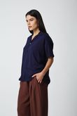 Camisa Ampla Maga Curta Dony Navy Viscose