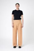 Calça Pantalona Creponada Rina Malha Caramelo