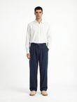 Calça Pregas Givy Navy Linho