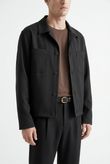 Jaqueta Com Gola e Botão Loop Preto Alfa Twill
