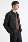 Jaqueta Com Gola e Botão Loop Preto Alfa Twill