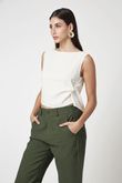 Blusa com detalhe Torcido Lateral Flavia Off White Viscose Sarja