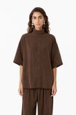 Camisa Oversized Petra Marrom Cupro