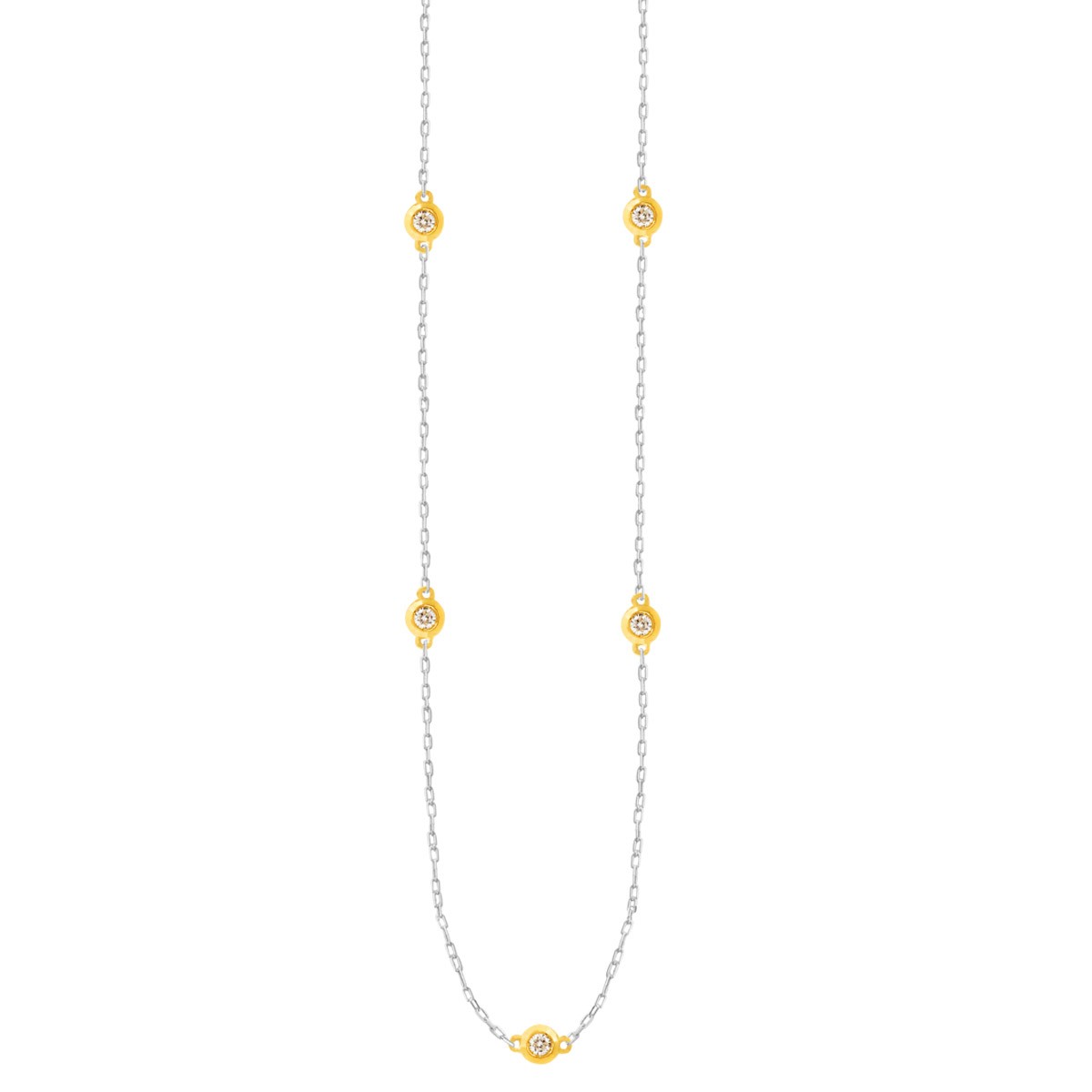 Colar Pontos De Diamantes Ouro Branco e Amarelo