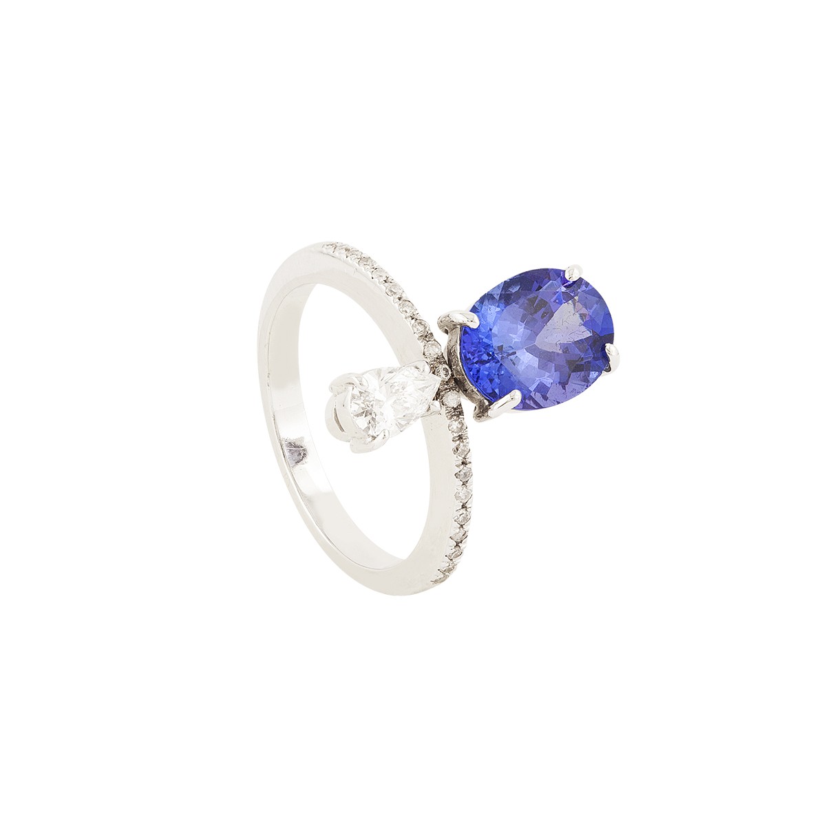 Anel Tanzanita 2.5ct Gota e Diamantes