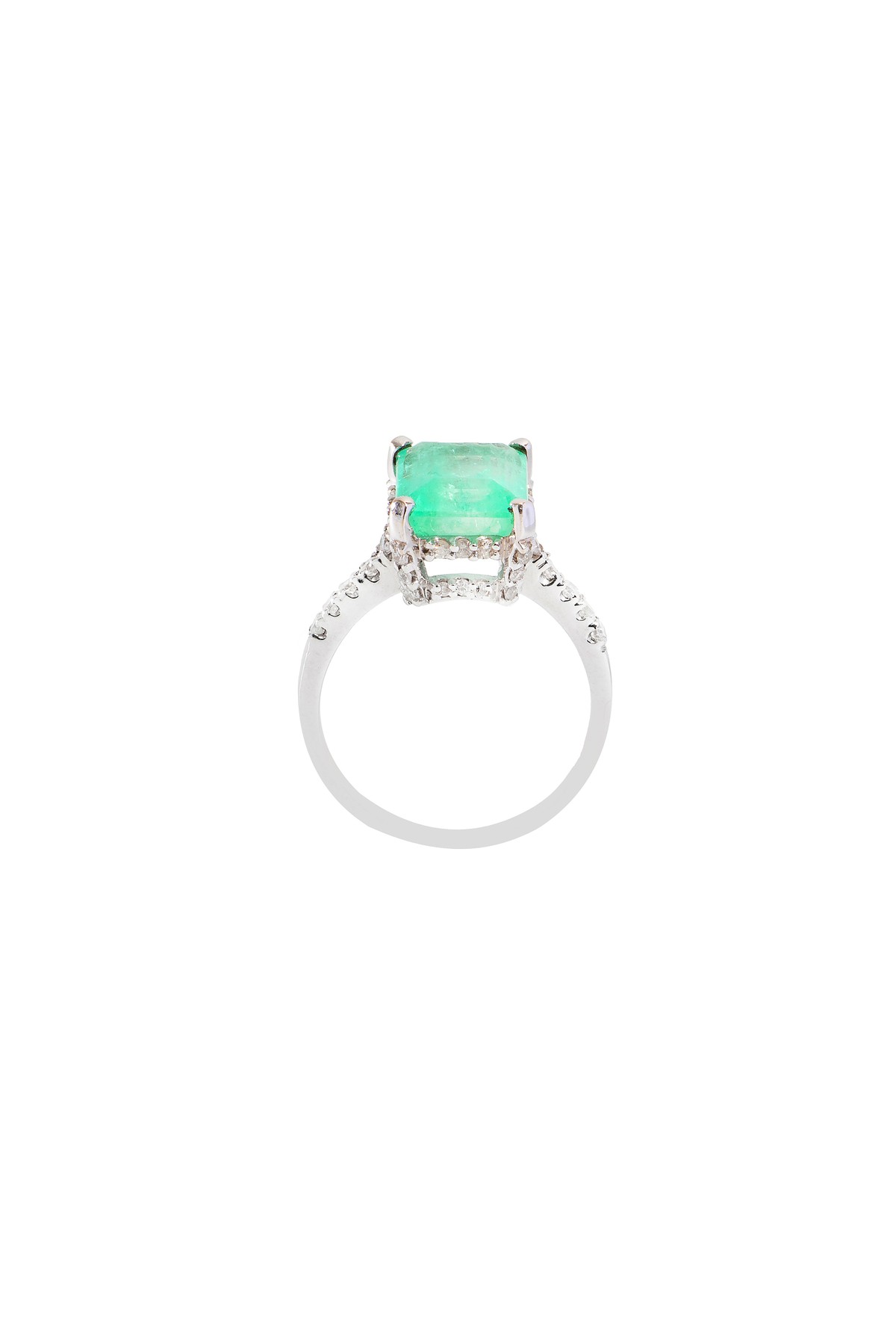 Anel Esmeralda 4ct Retangular e Brilhantes