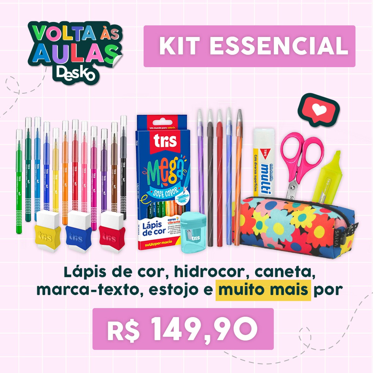 Kit Lista Material Escolar Essencial - 42 itens - Cores Vivas - Desko  Company