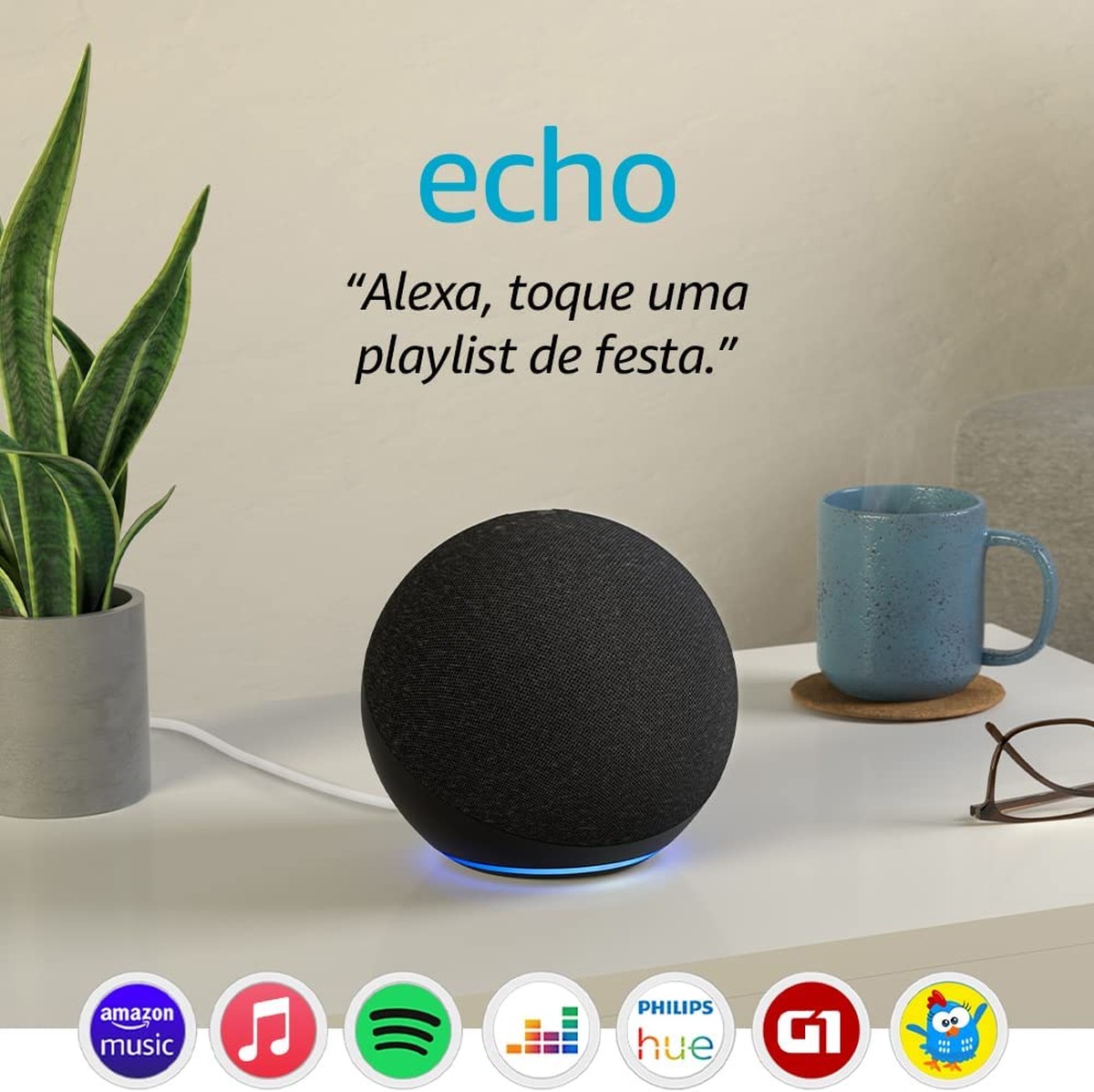 Smart Speaker  Echo 4ª Geração com Hub de Casa Inteligente e