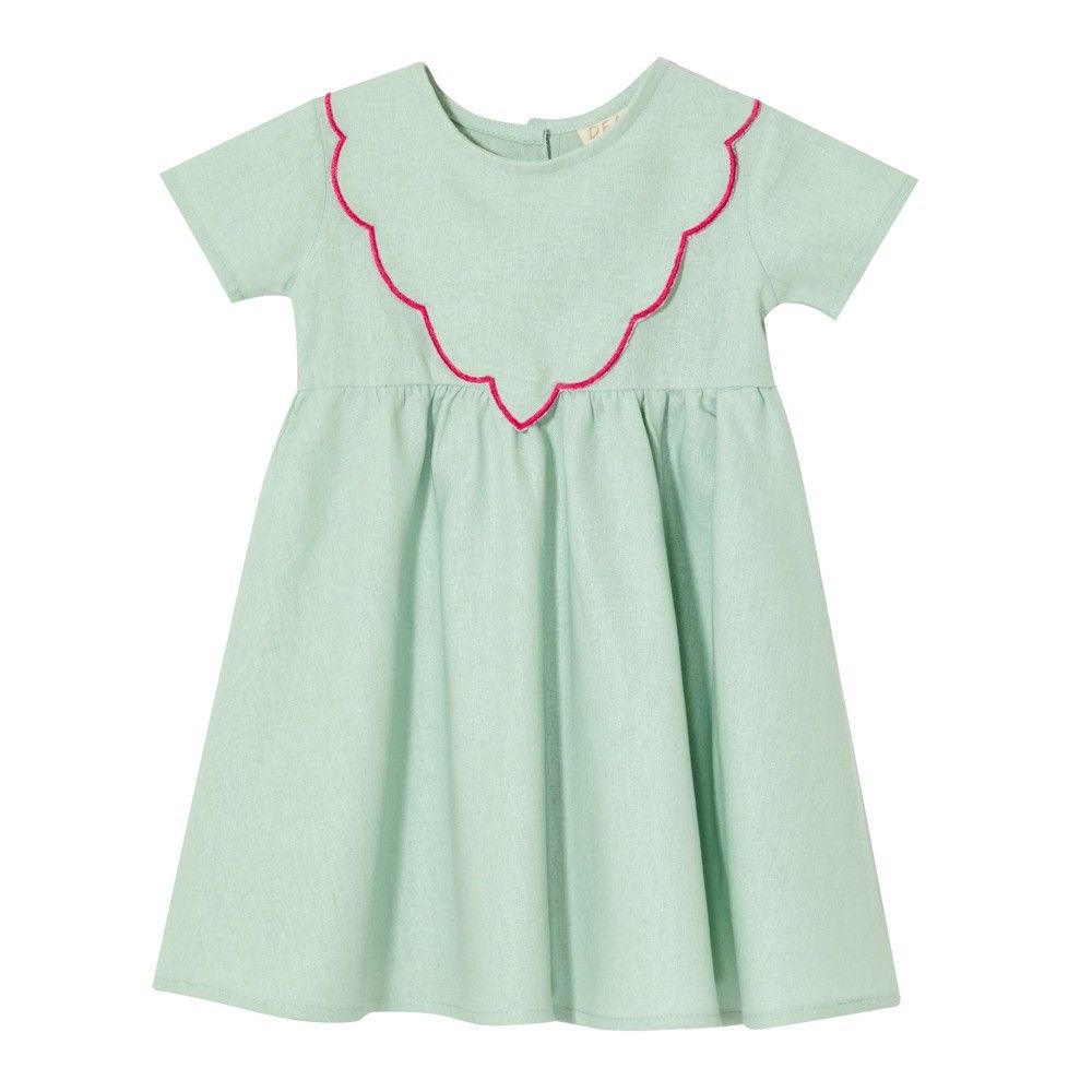 VESTIDO GOLA NUVEM VERDE COM FÚCSIA