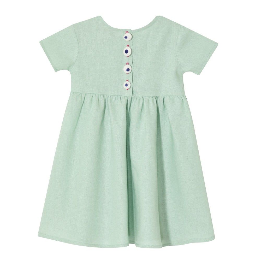 VESTIDO GOLA NUVEM VERDE COM FÚCSIA