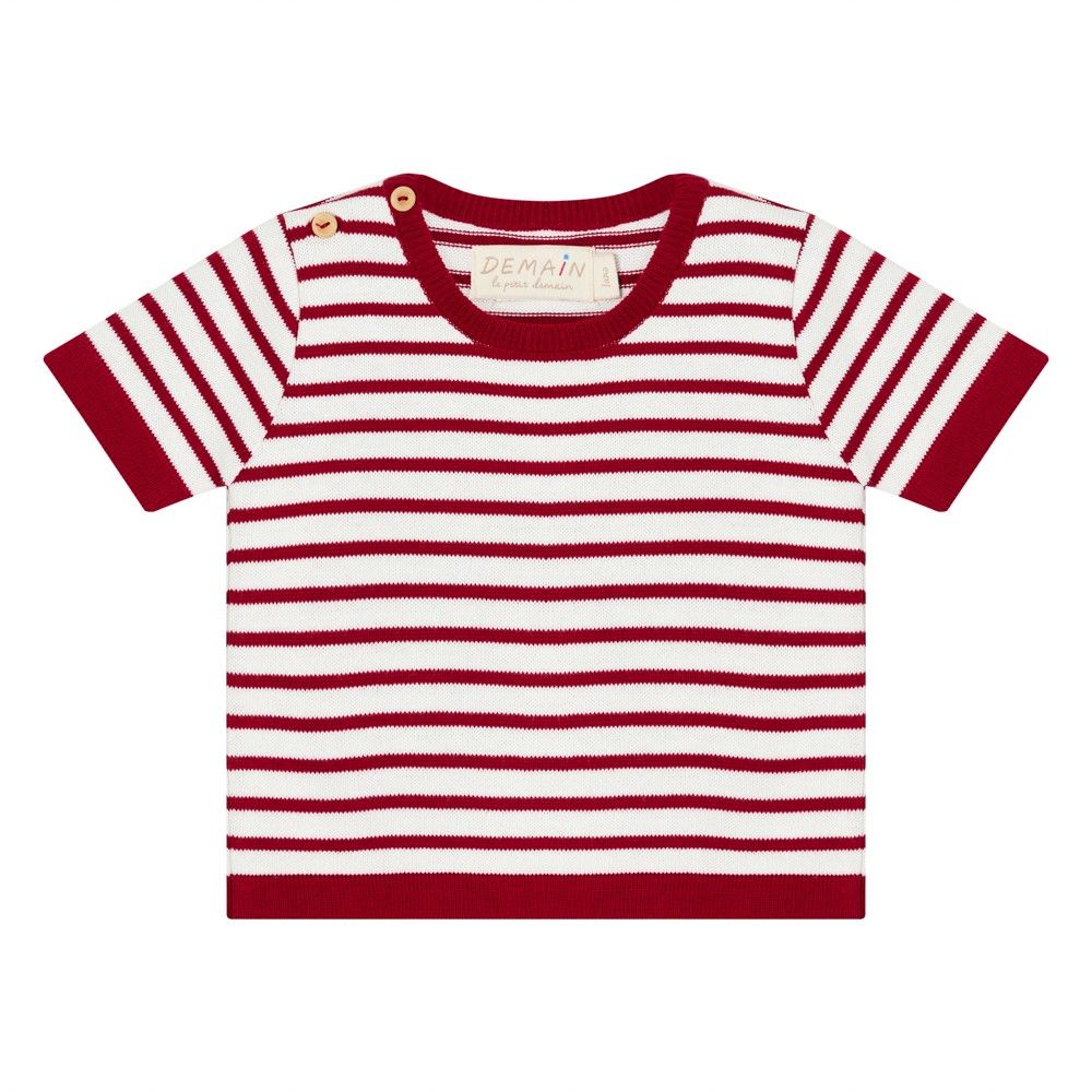 CAMISETA UNI LISTRADA VERMELHA