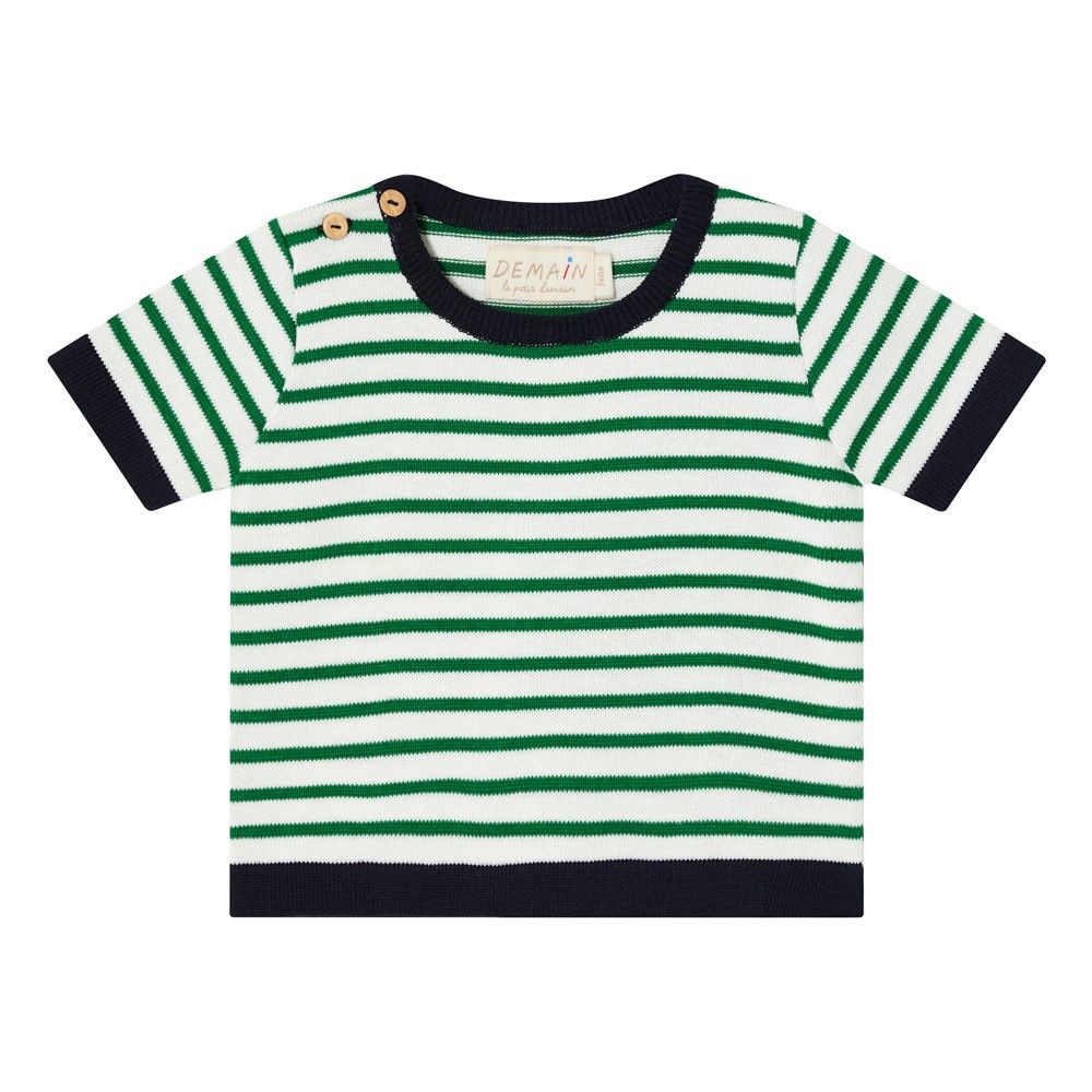 CAMISETA UNI LISTRADA VERDE COM AZUL MARINHO