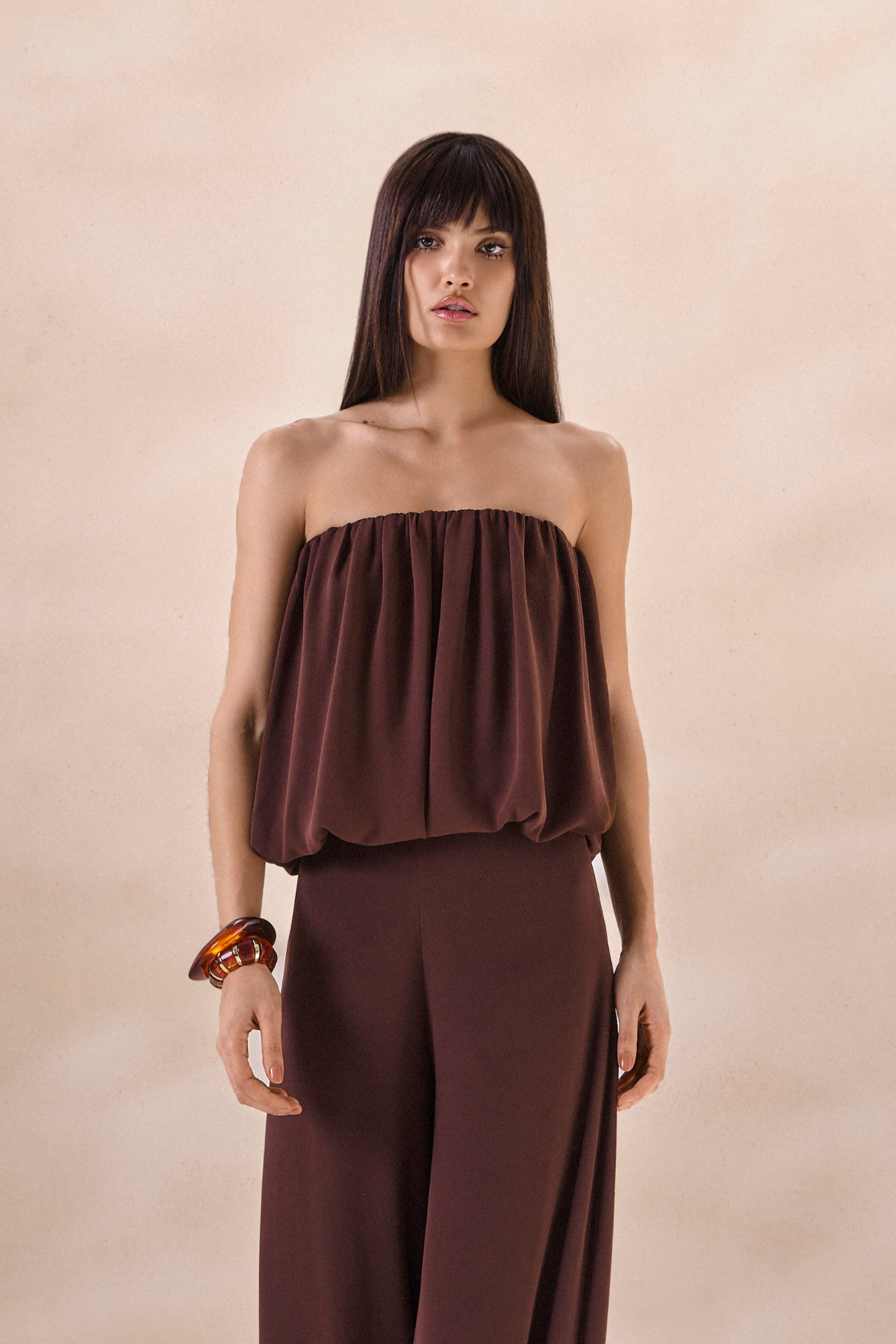 Top Balone Chiffon Camille Marrom
