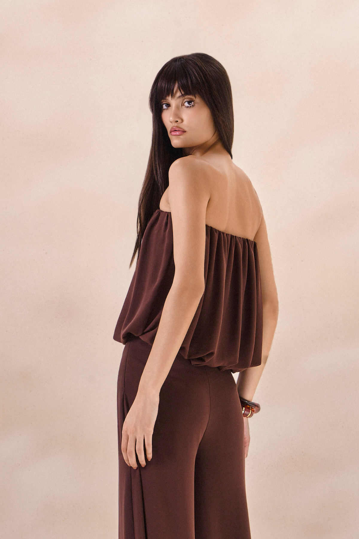 Top Balone Chiffon Camille Marrom
