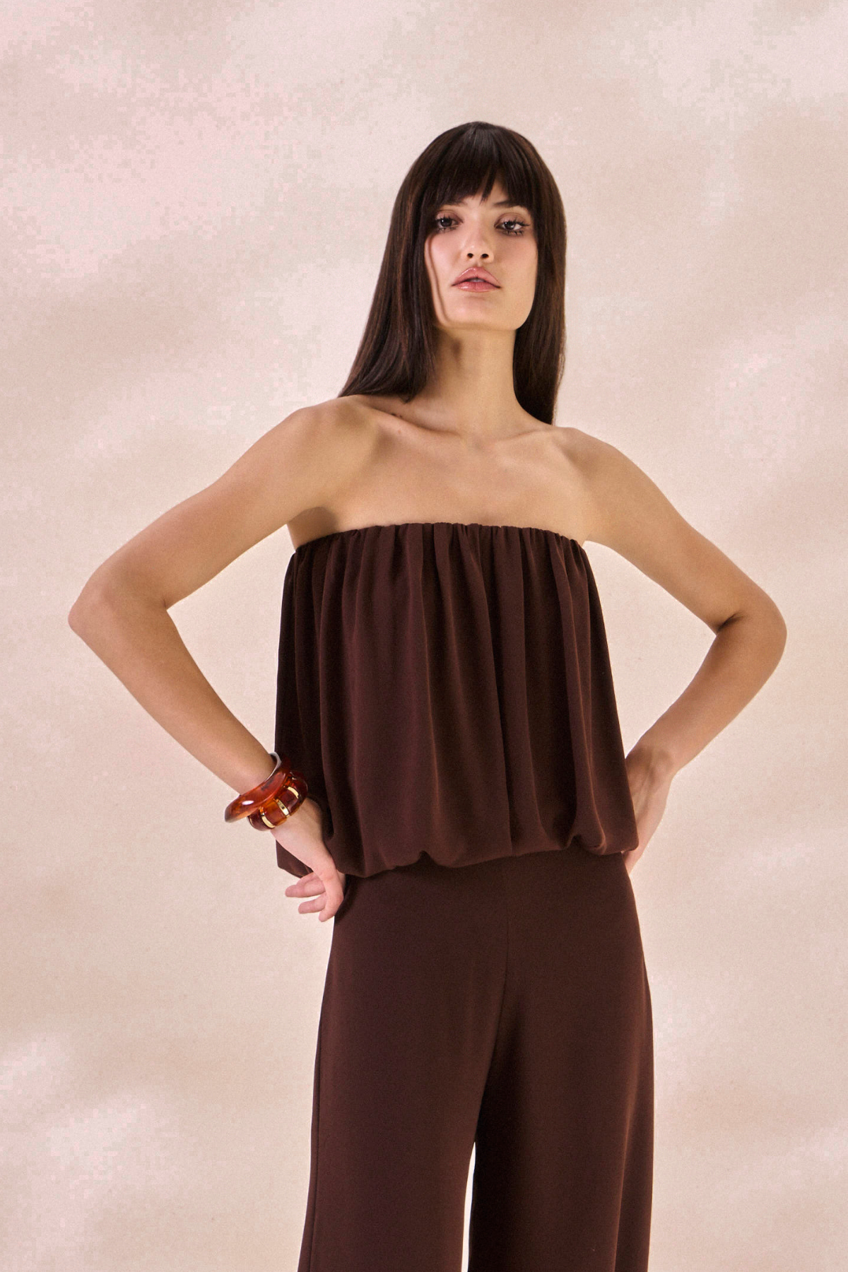 Top Balone Chiffon Camille Marrom