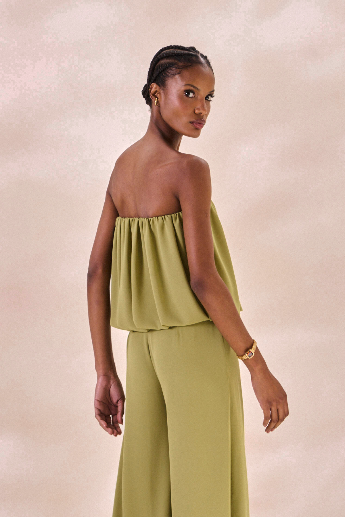 Top Balone Chiffon Camille Verde Alecrim