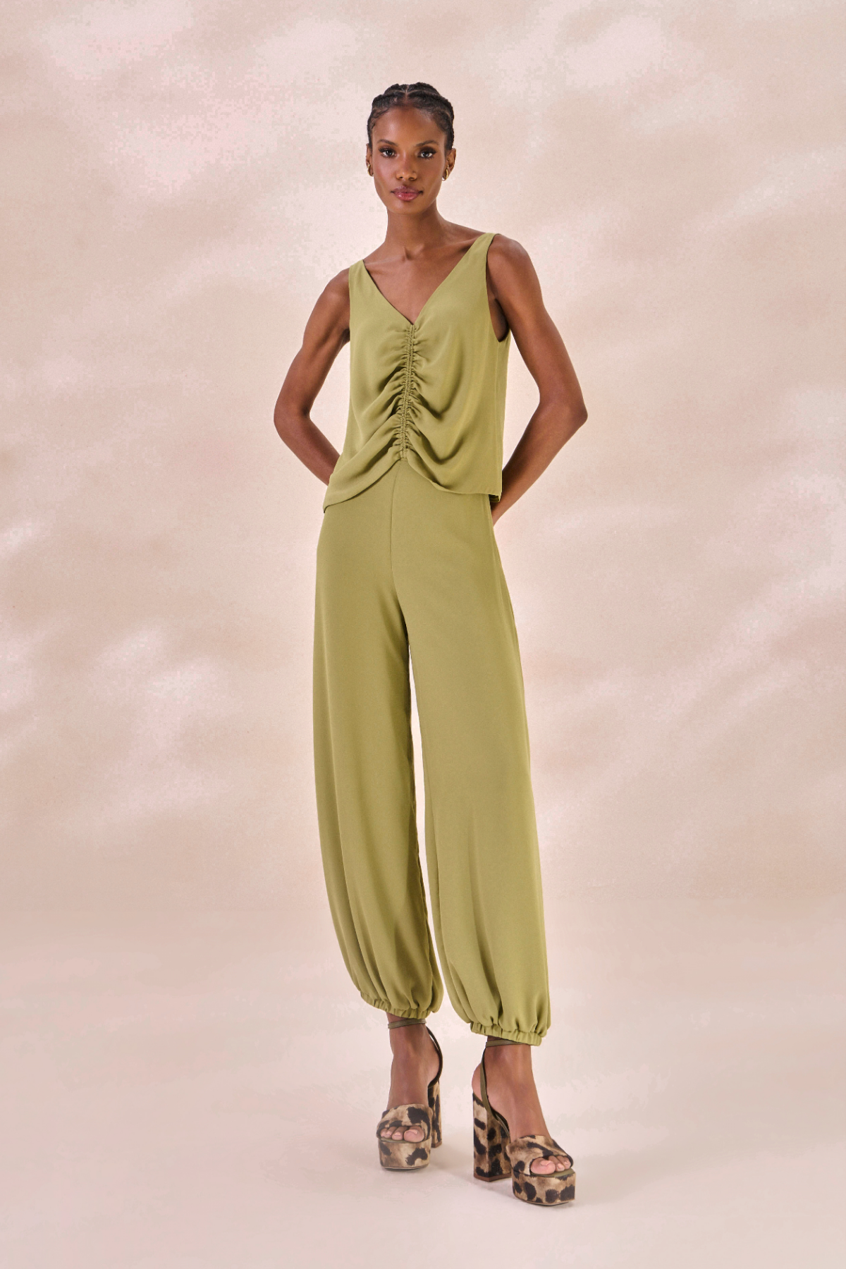 Calça Chiffon Camille Verde Alecrim