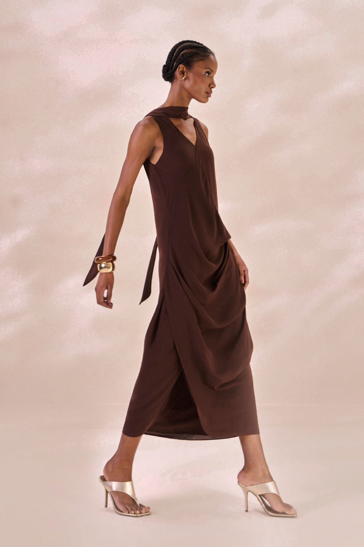 Vestido Chiffon Camille Marrom