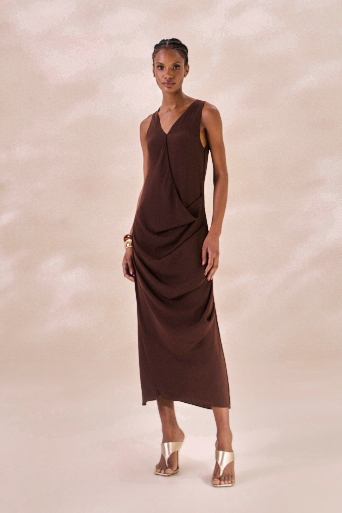 Vestido Chiffon Camille Marrom