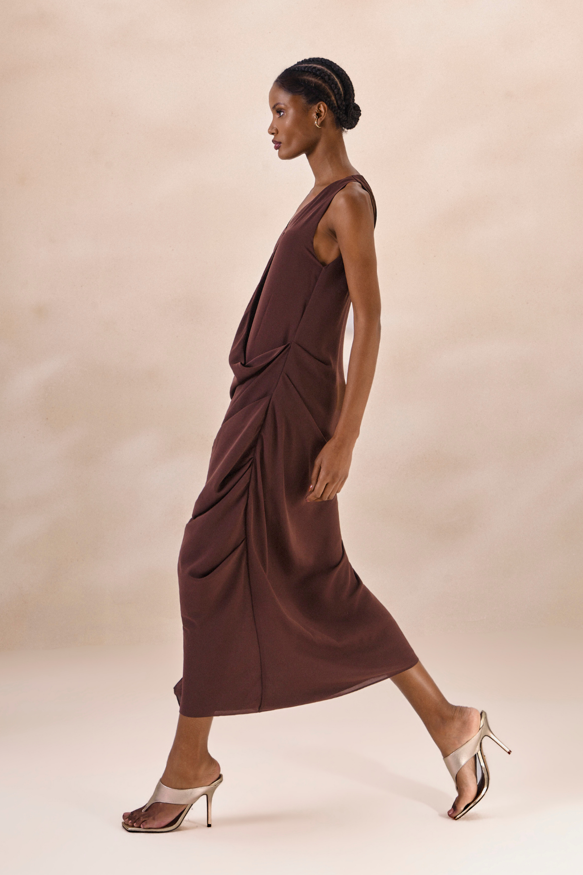 Vestido Chiffon Camille Marrom