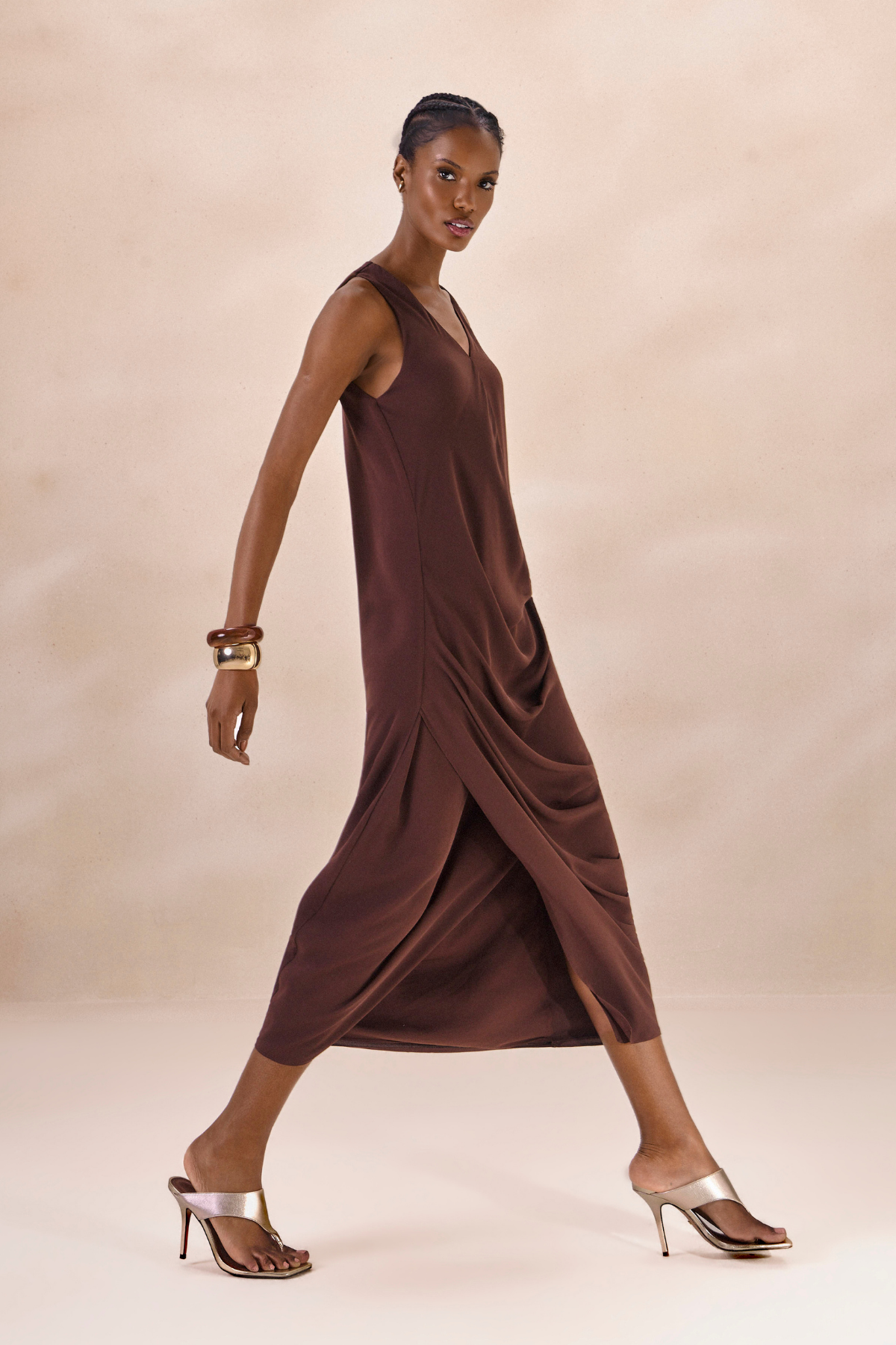 Vestido Chiffon Camille Marrom