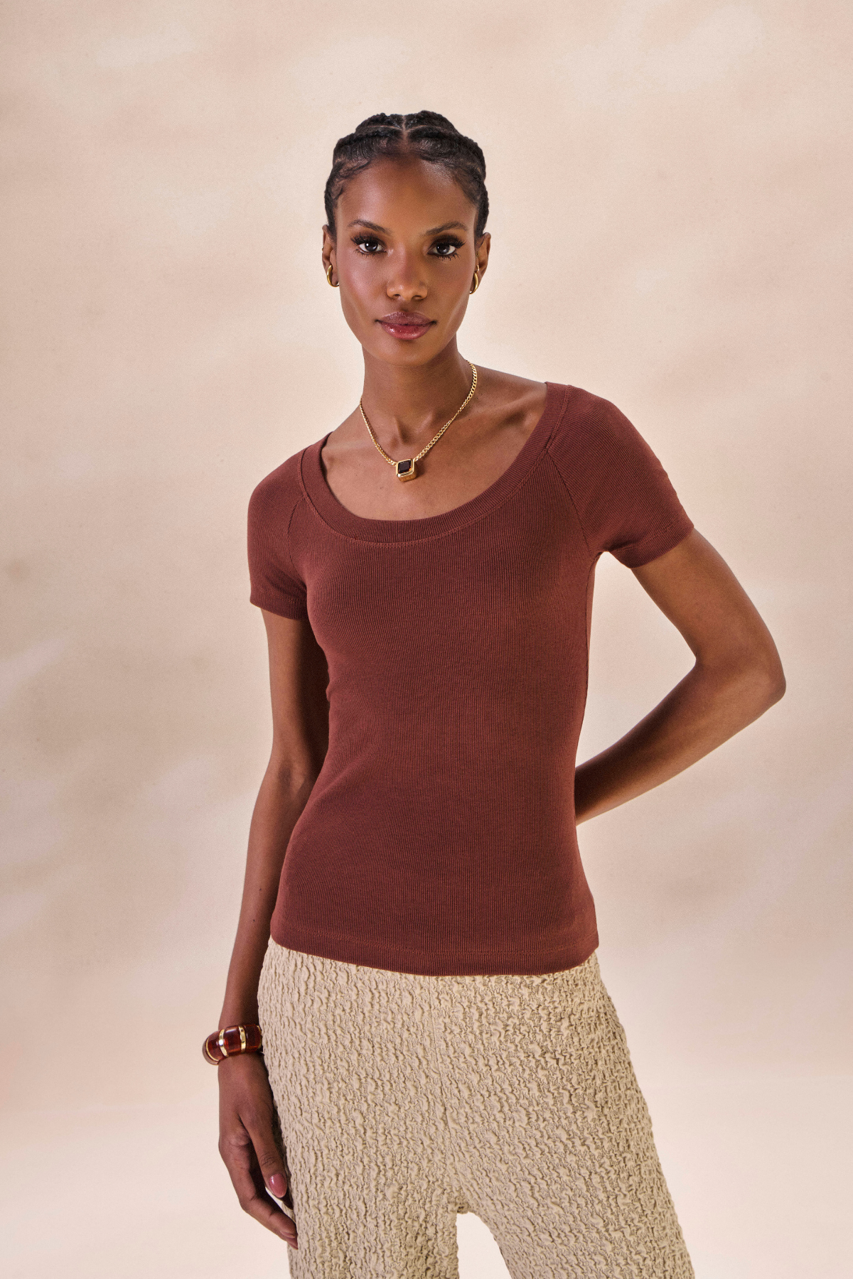 Camiseta Canelada Sylvie Marrom