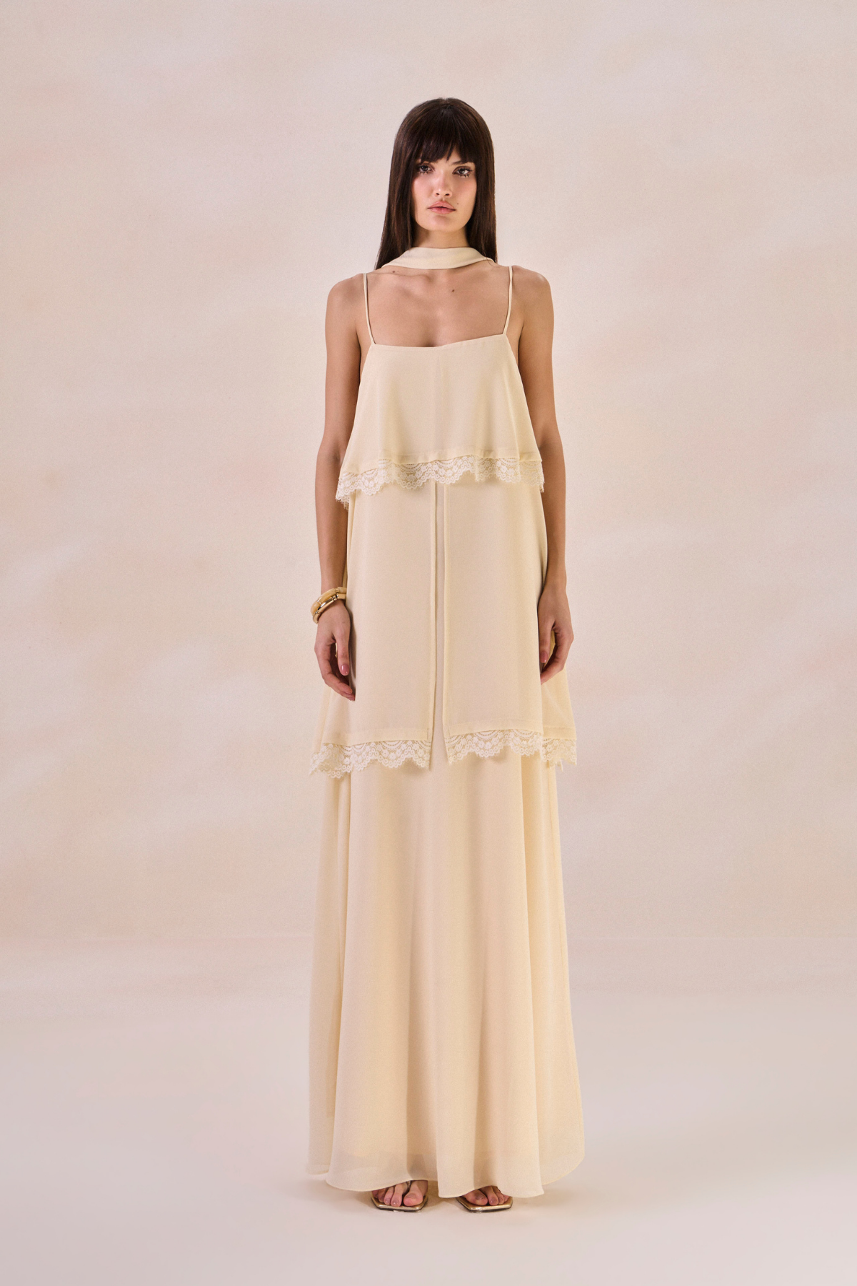 Vestido Chiffon Solange Amarelo Pó