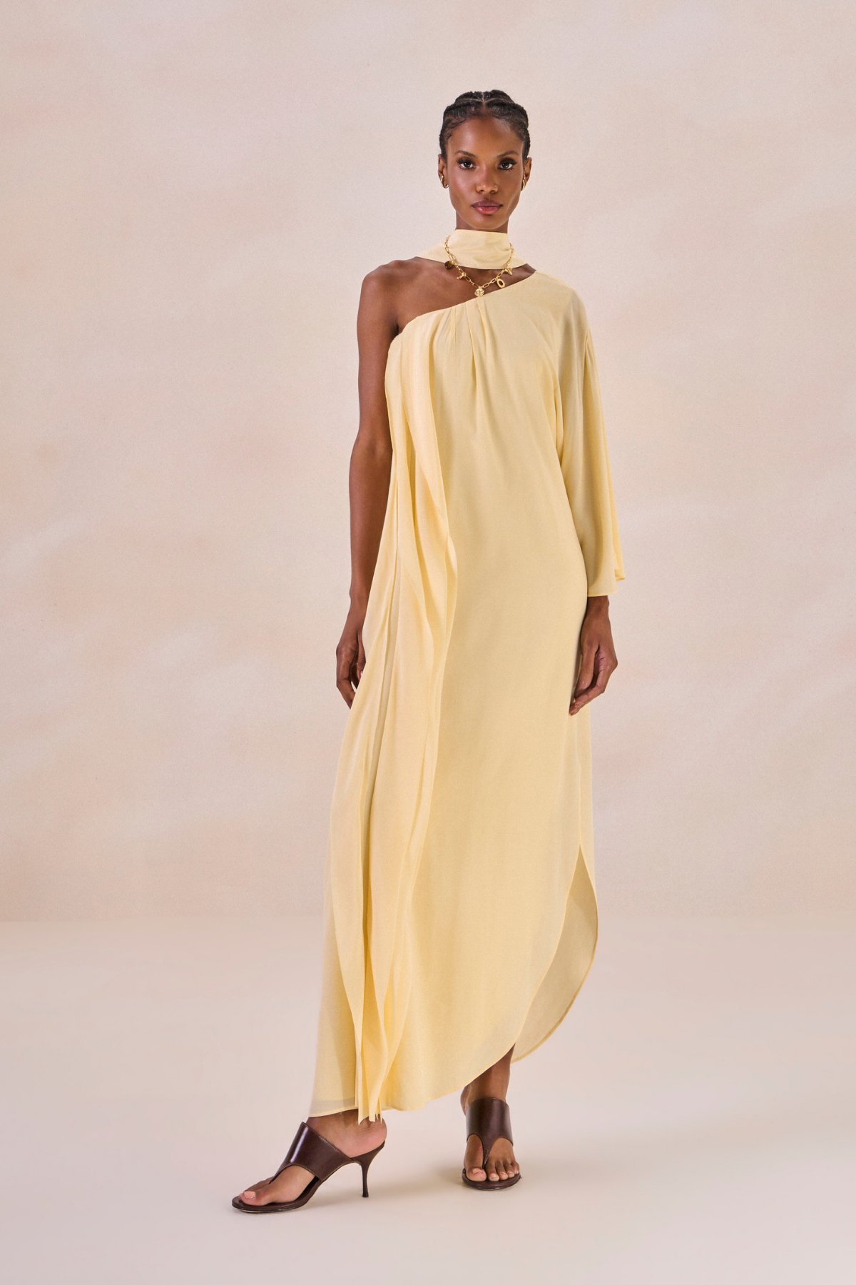 Vestido Waves Margot Amarelo Pó