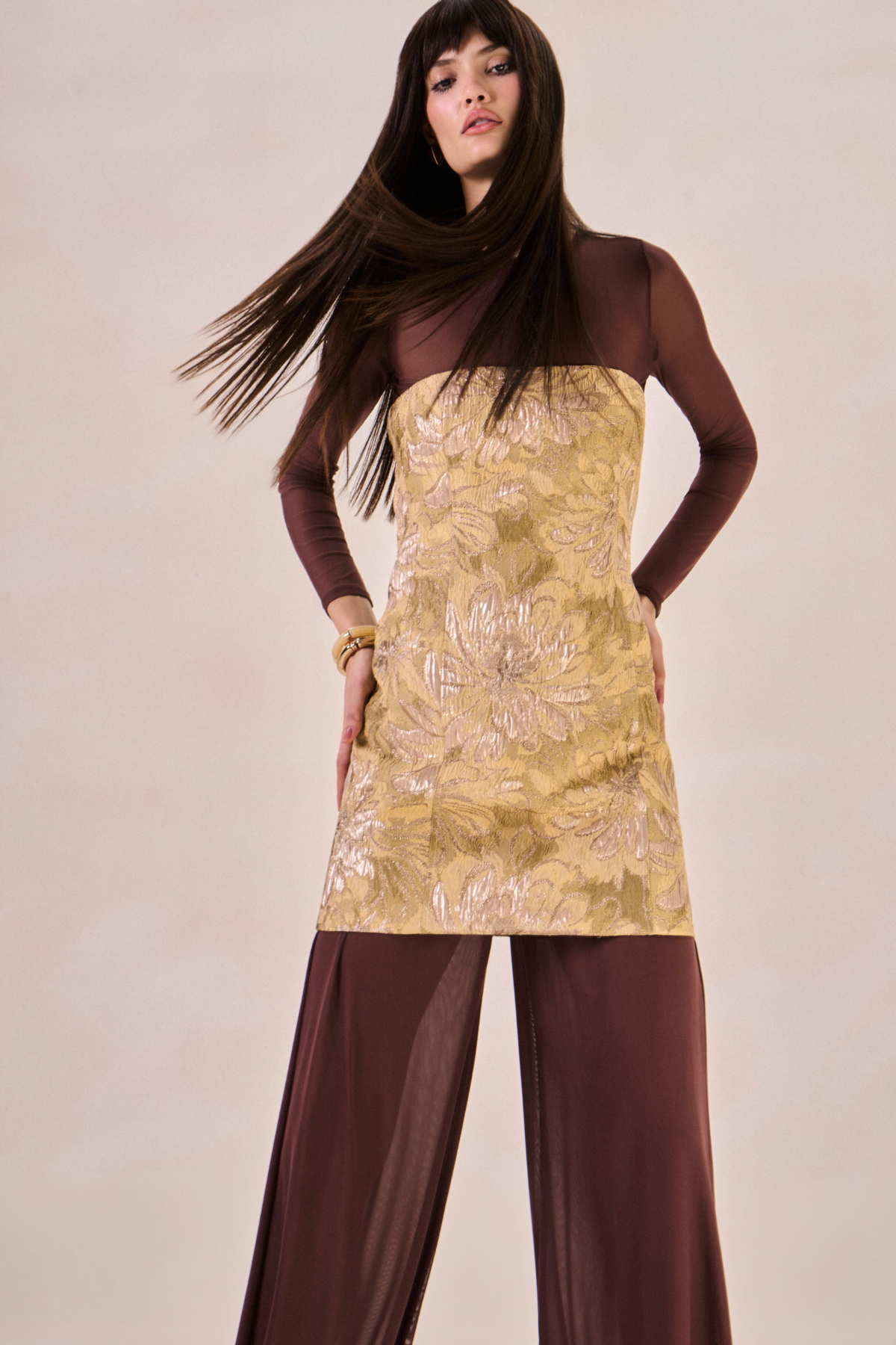 Vestido Jacquard Angelique Bege