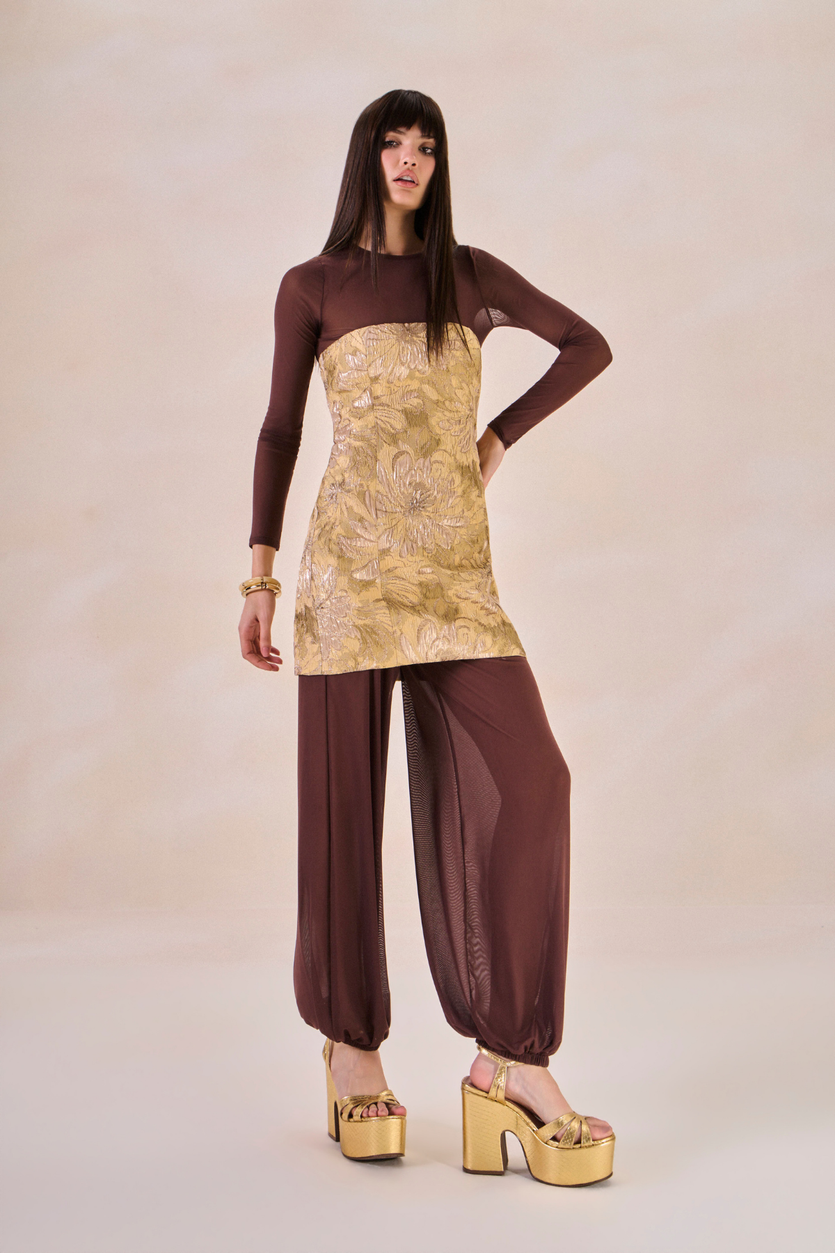 Vestido Jacquard Angelique Bege