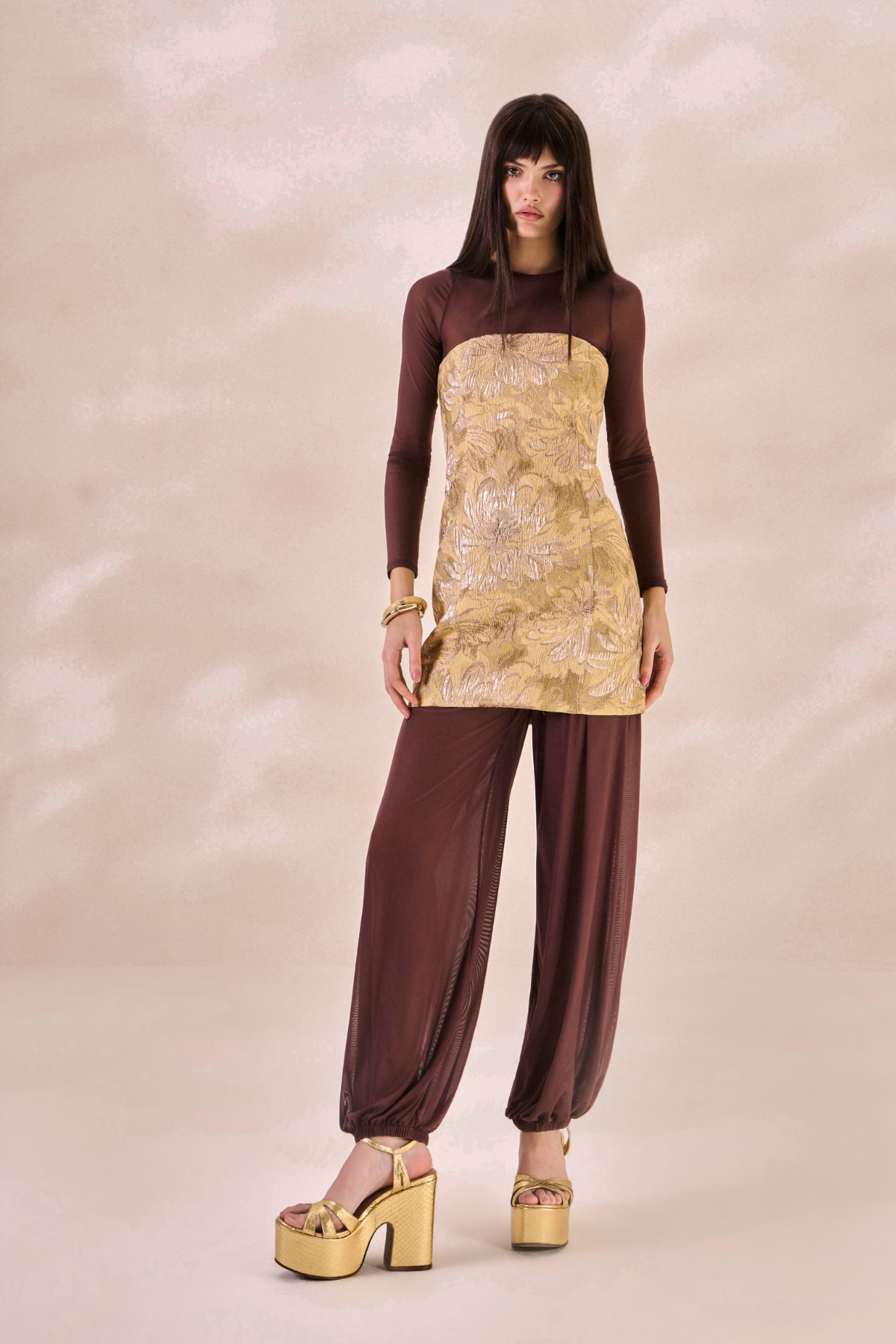 Vestido Jacquard Angelique Bege