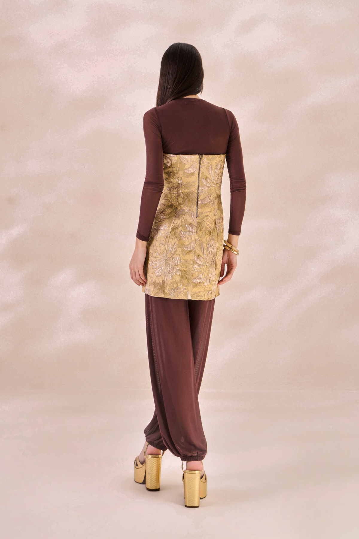Vestido Jacquard Angelique Bege
