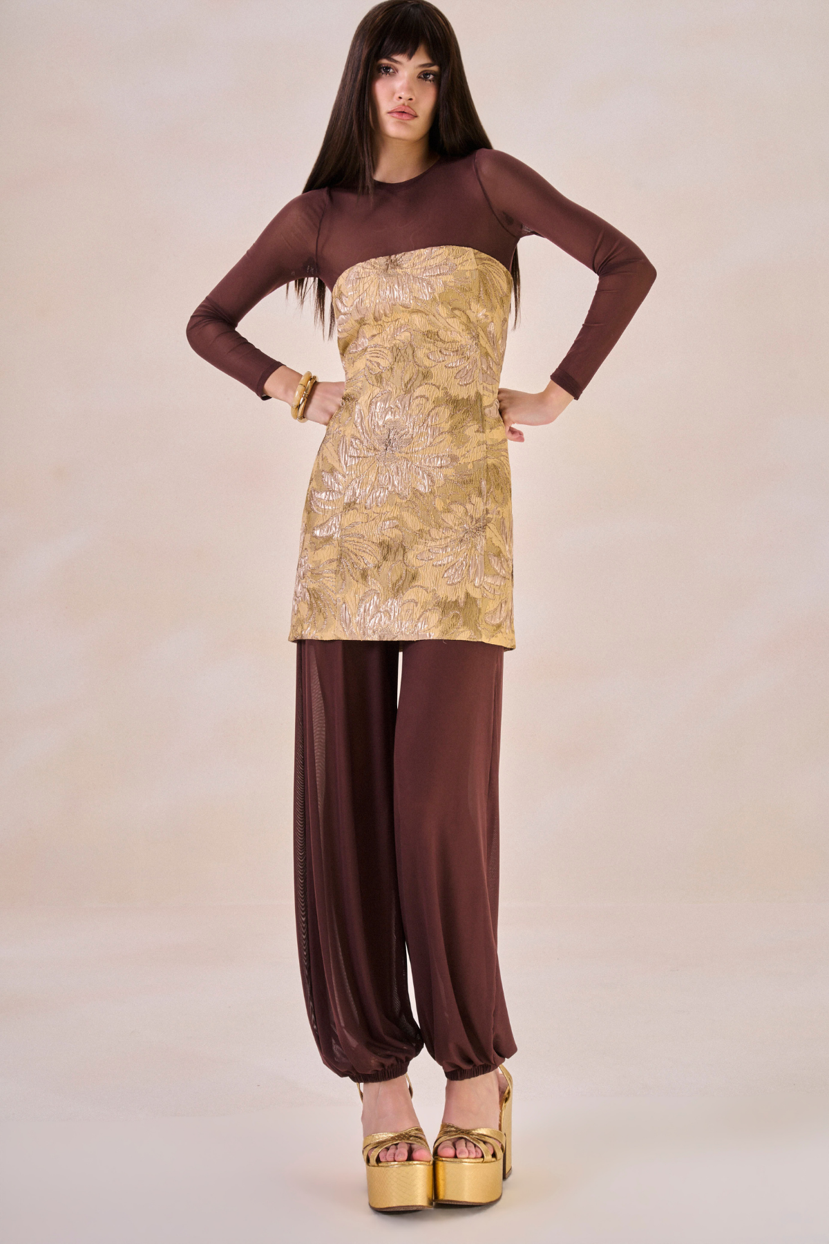 Vestido Jacquard Angelique Bege
