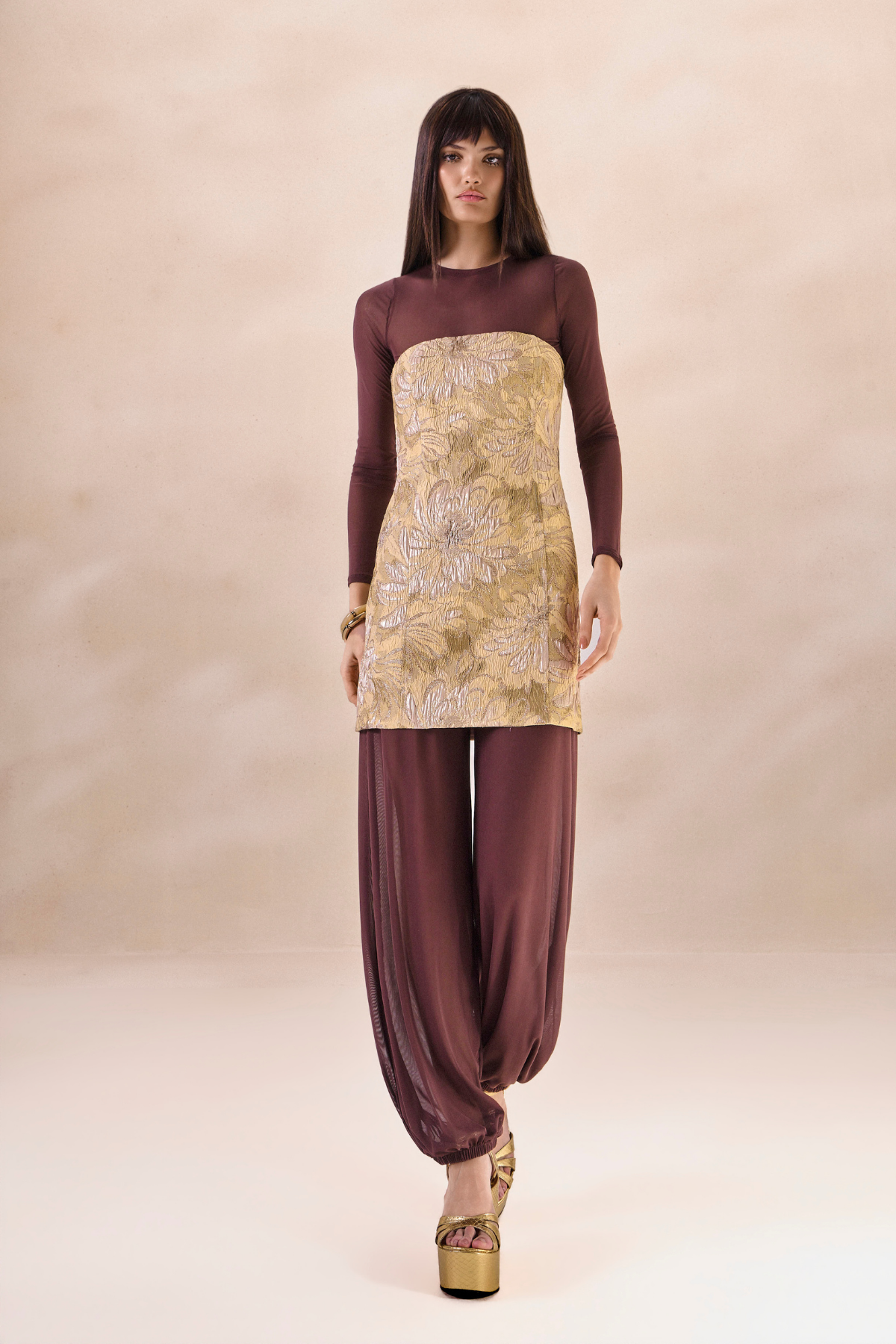 Vestido Jacquard Angelique Bege