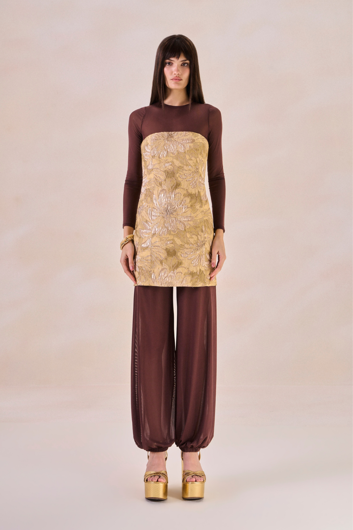 Vestido Jacquard Angelique Bege