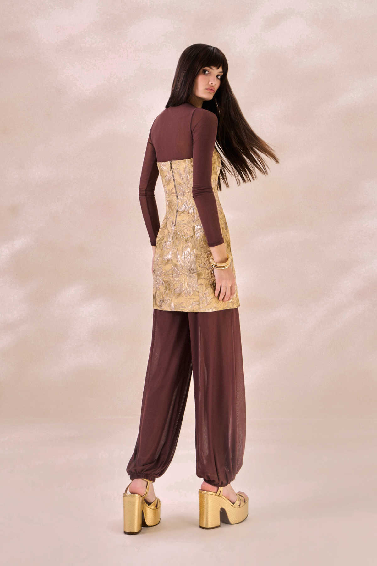 Vestido Jacquard Angelique Bege