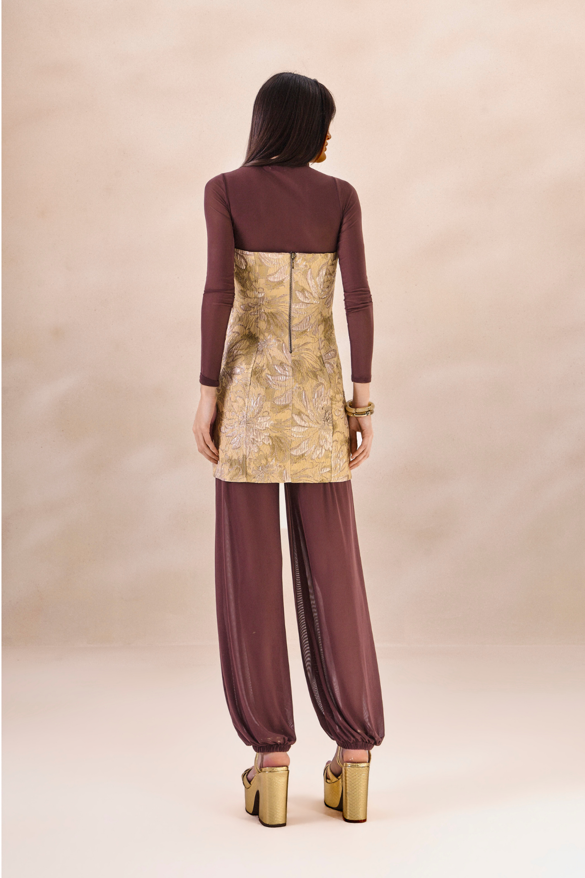 Vestido Jacquard Angelique Bege