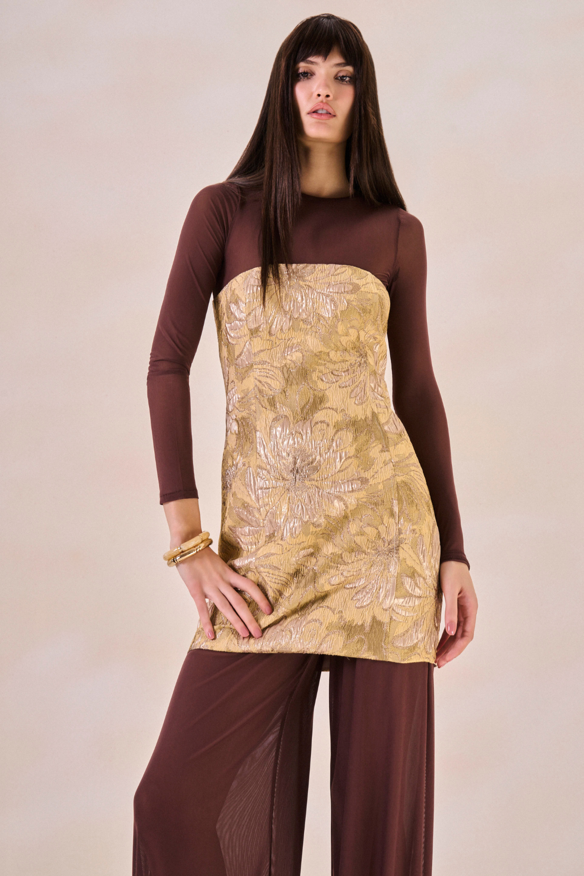Vestido Jacquard Angelique Bege