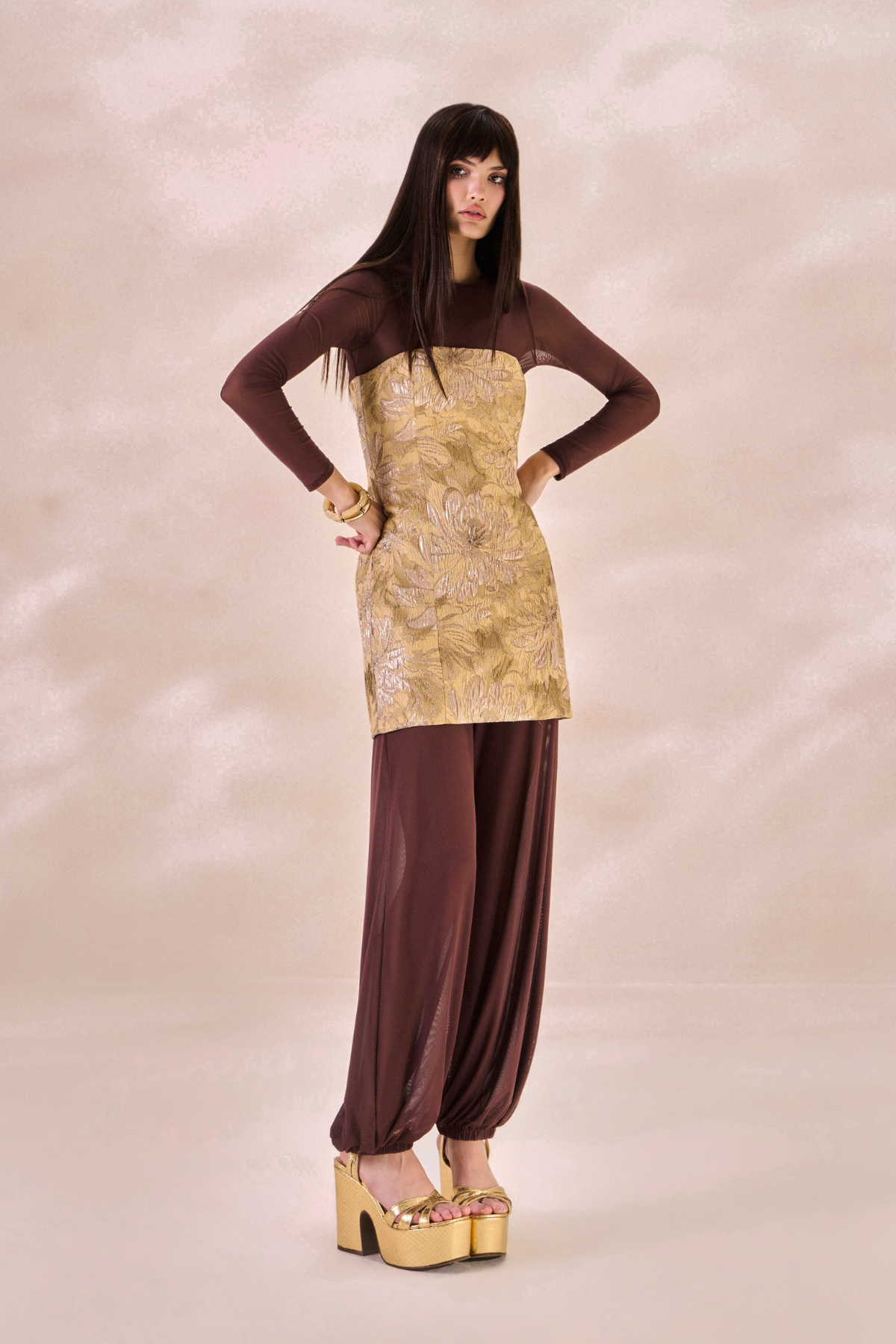 Vestido Jacquard Angelique Bege