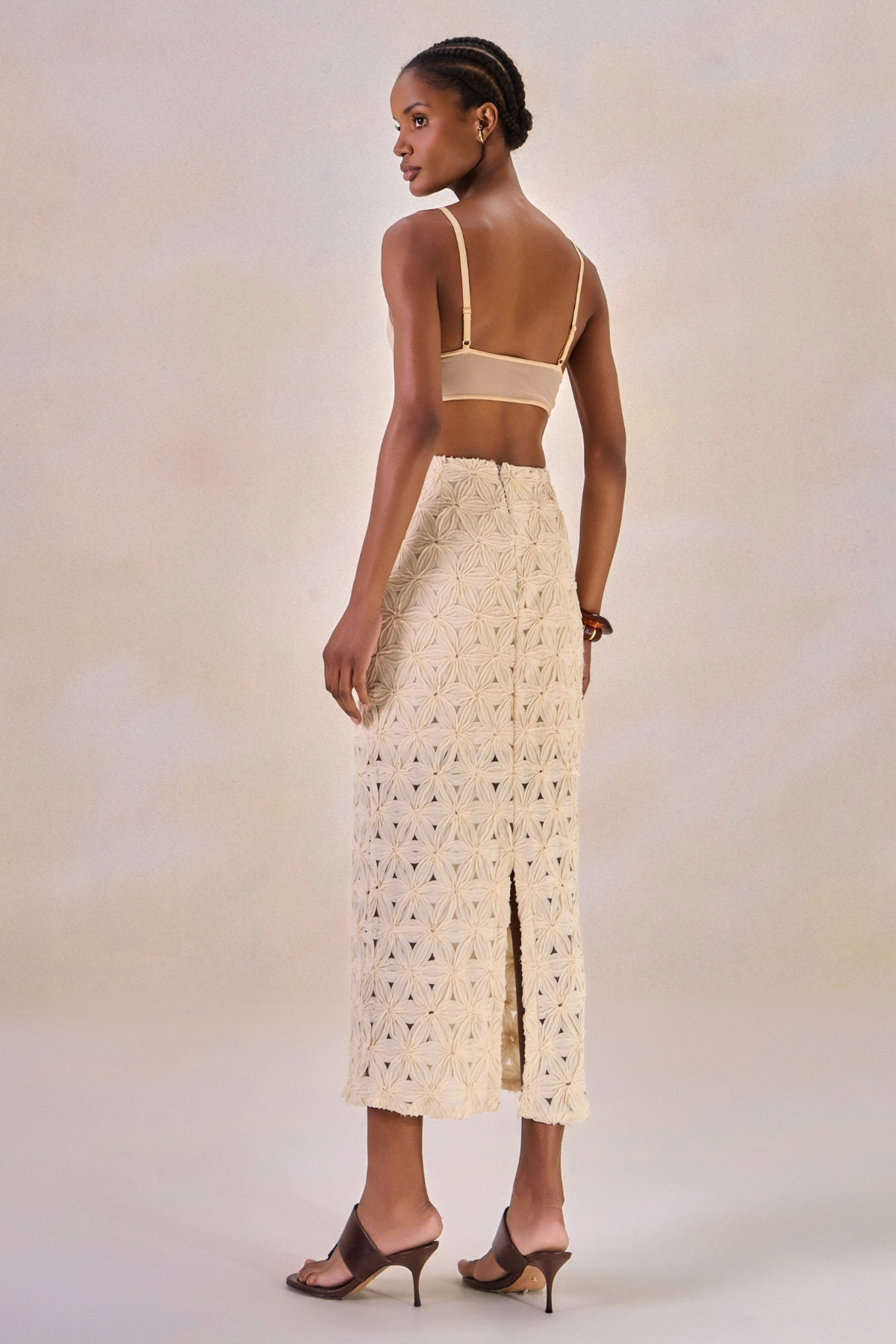 Saia Tule Bordado Rayssa Creme