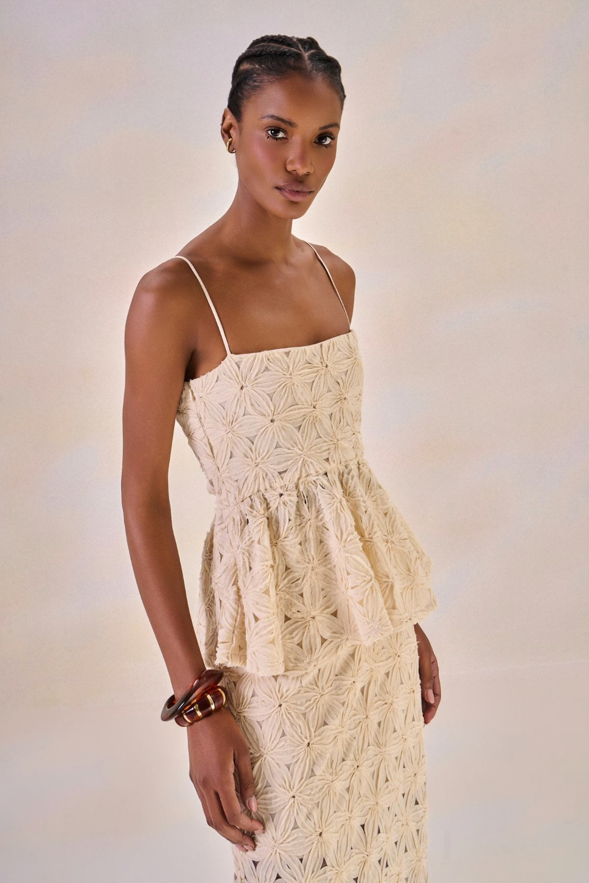 Blusa Tule Bordado Rayssa Creme
