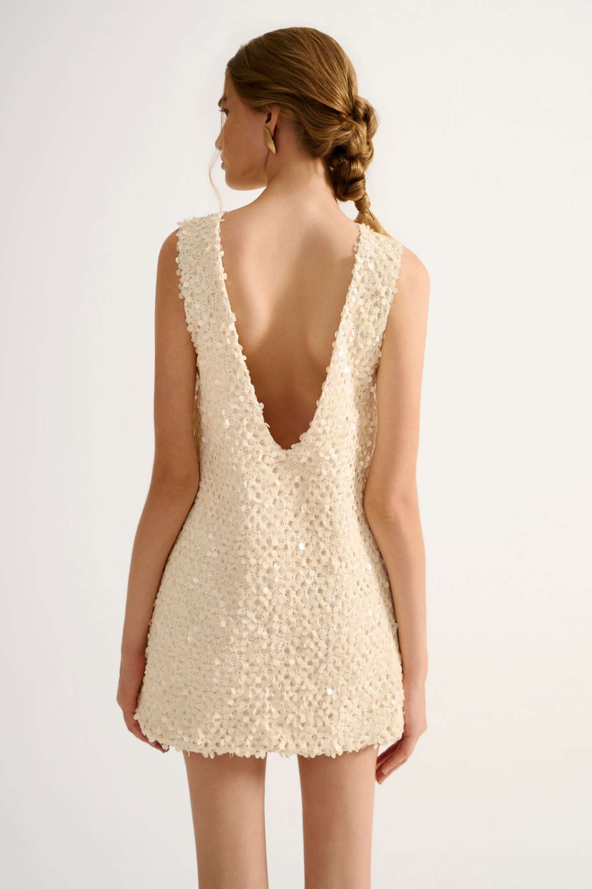 Vestido Paete Diamante Off White