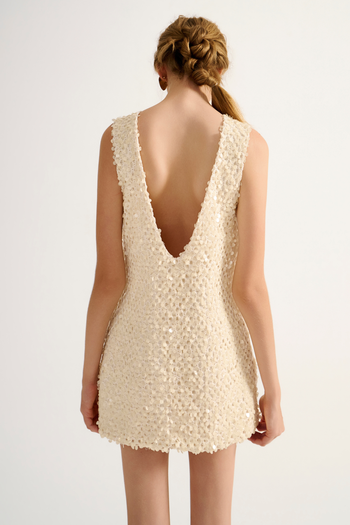 Vestido Paete Diamante Off White