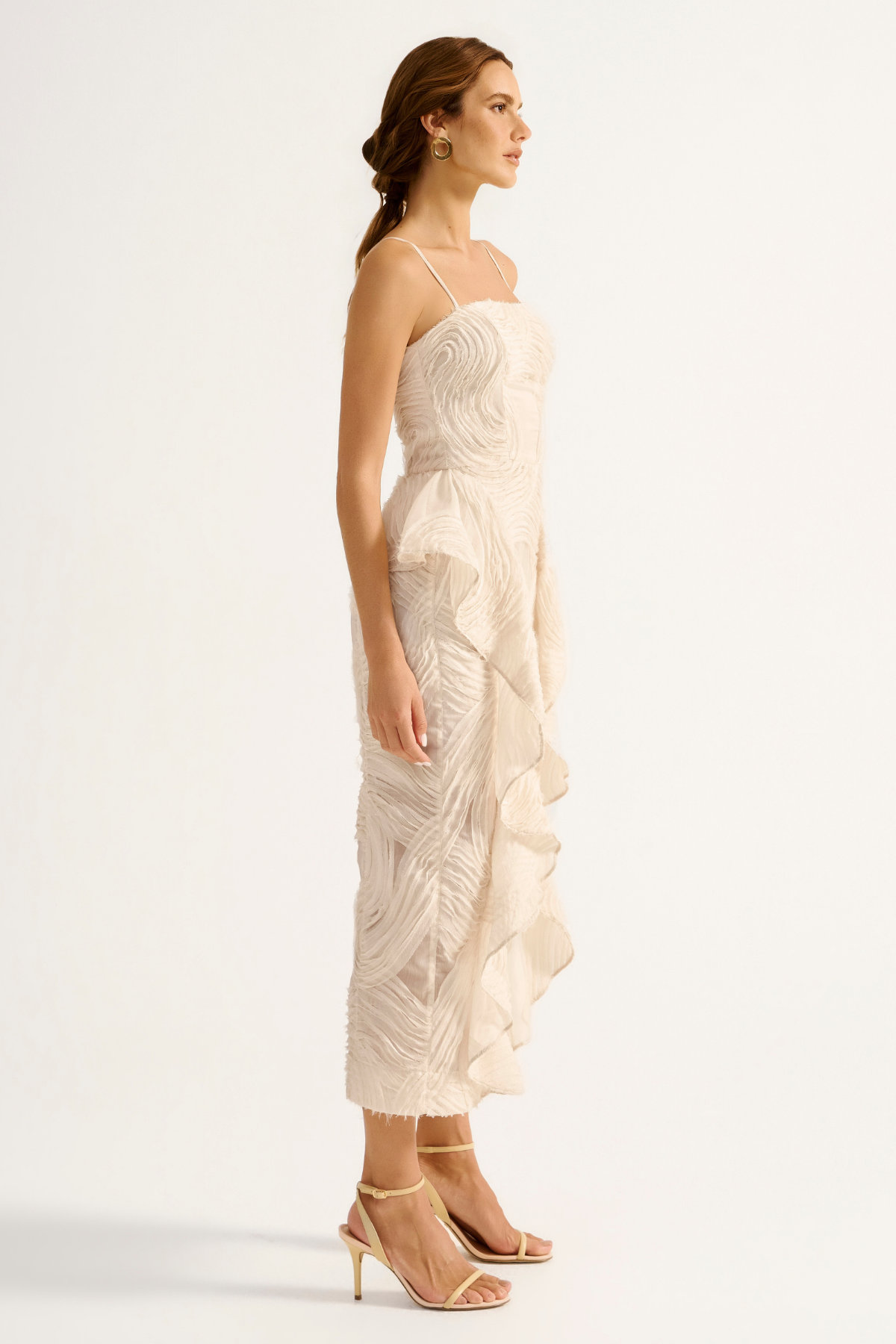 Vestido Babados Nerina Bege