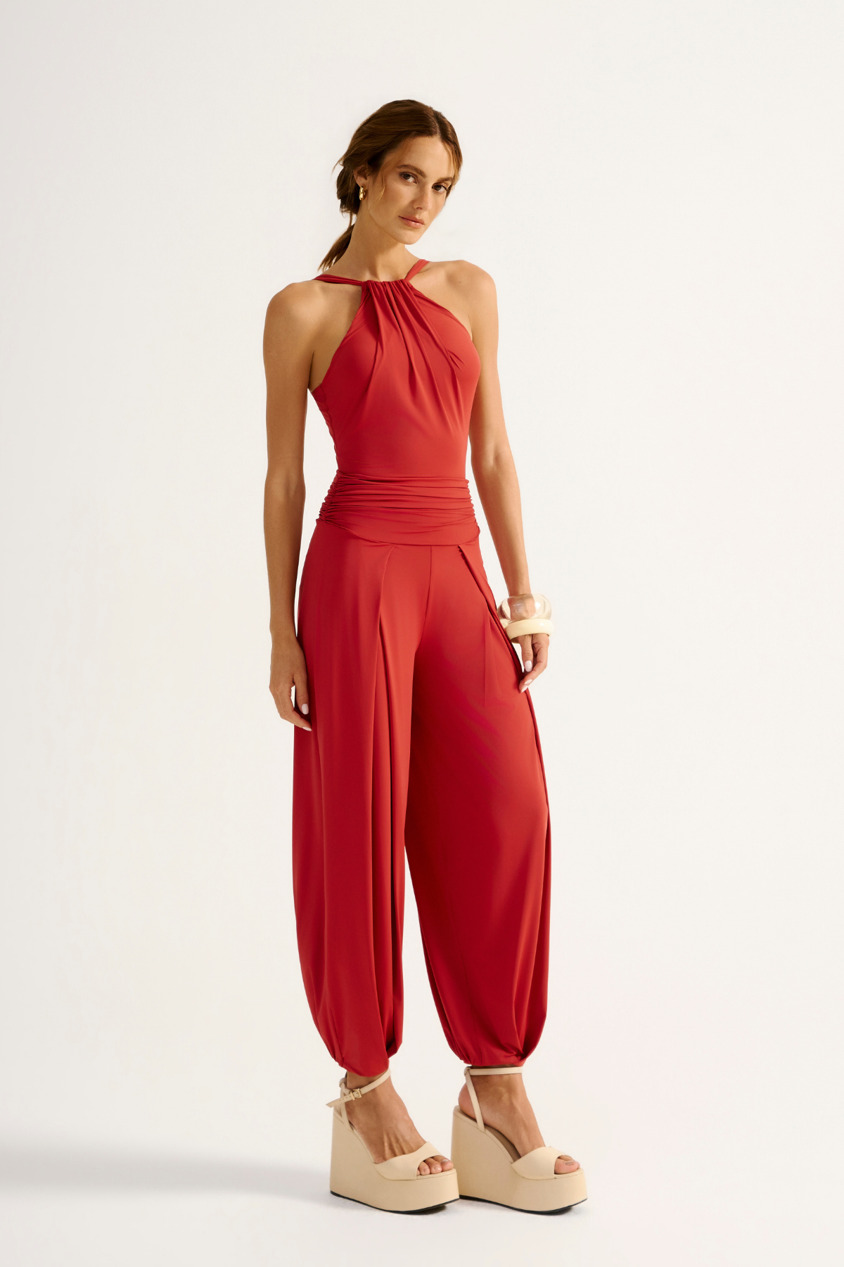 Calça Pregas Safira Vermelho