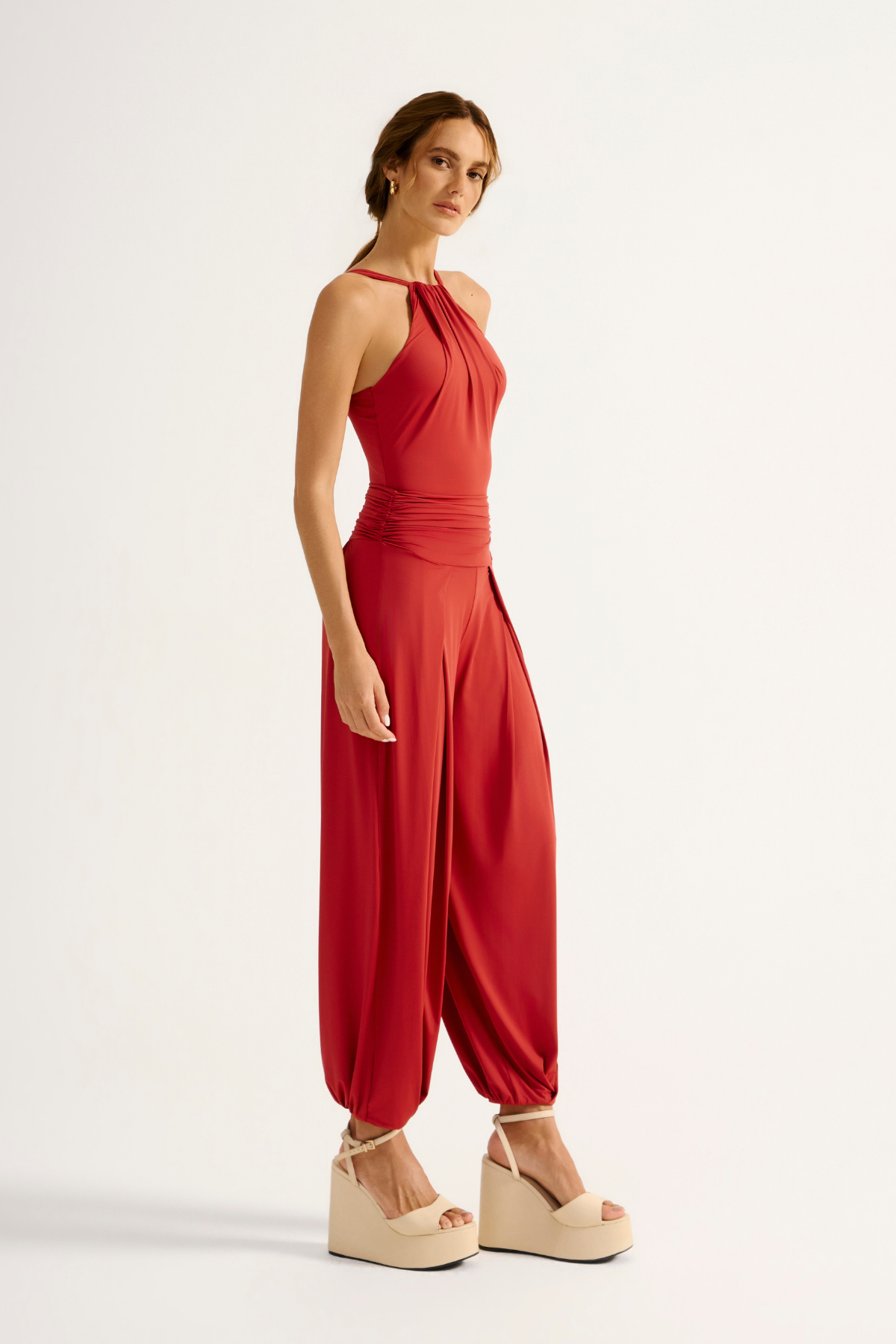 Calça Pregas Safira Vermelho