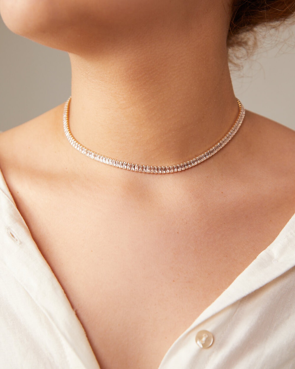 Choker Baguete Cristal Dourado