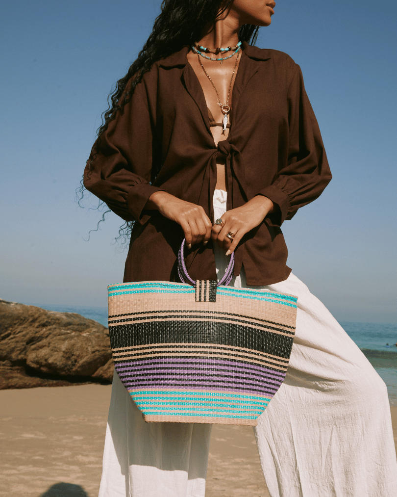 Bolsa Ipa Nylon Listras Bege Lilás