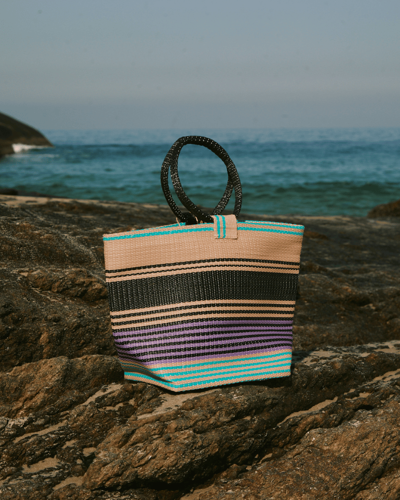 Bolsa Ipa Nylon Listras Bege Lilás