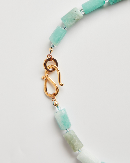 Colar Amazonita Facetada + Pingente Concha Espiral